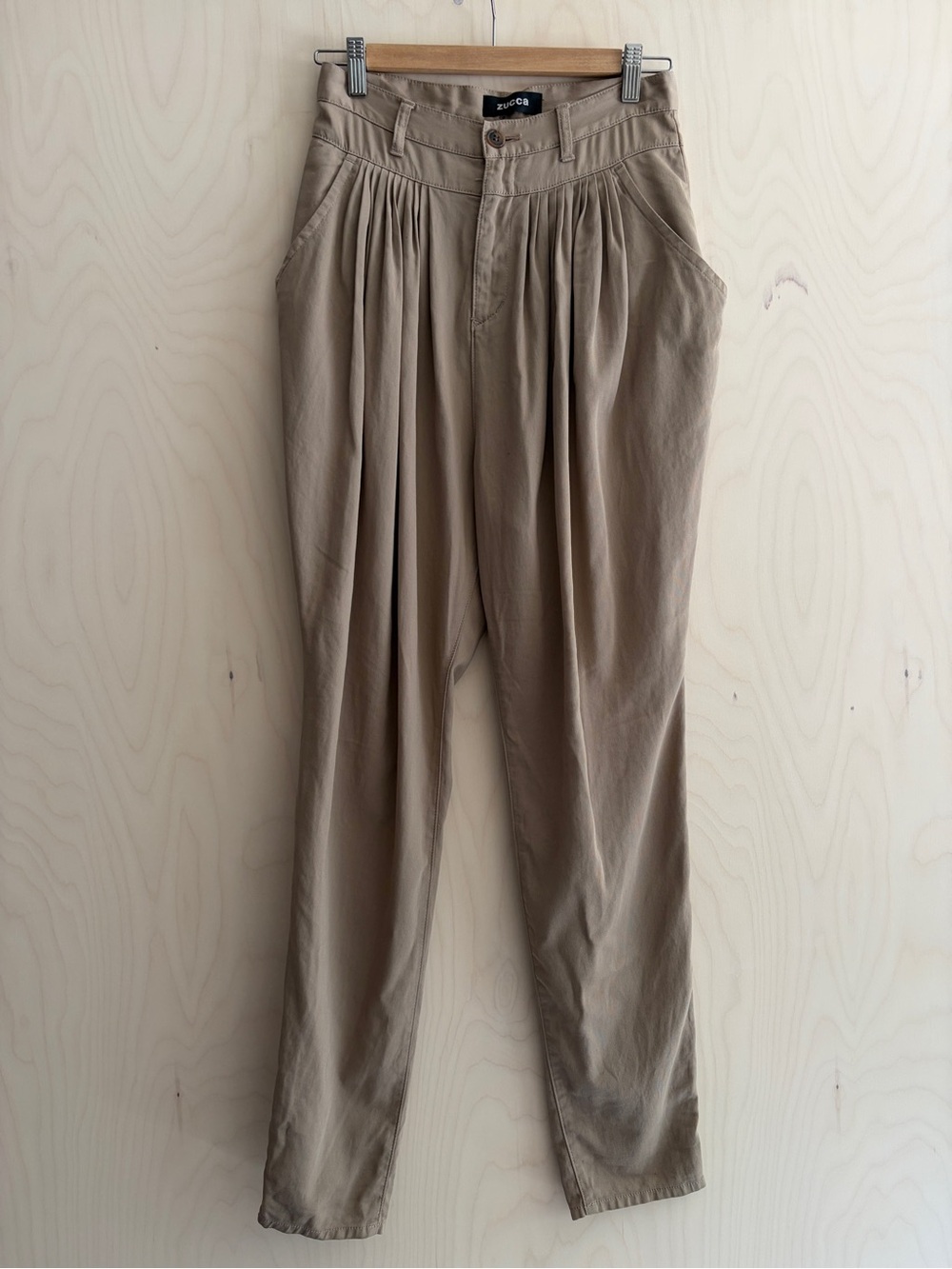Zucca Japan Women's Pleated High-Waist Trousers — Beige
